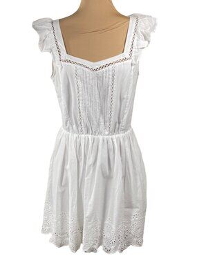 New Steve Madden Astra Mini Dress White Eyelet Size M Medium Ruffle Sleeve